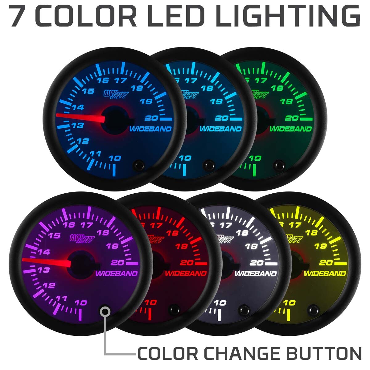 GlowShift White 7 Color Analog Wideband Air/Fuel Ratio AFR Gauge w Data Logging