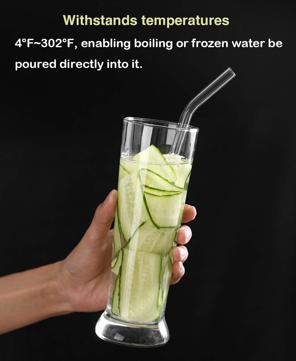 12 Pcs Reusable Glass Drinking Straws 6 Straight & 6 Bent 8x8mm with 2 Brushes