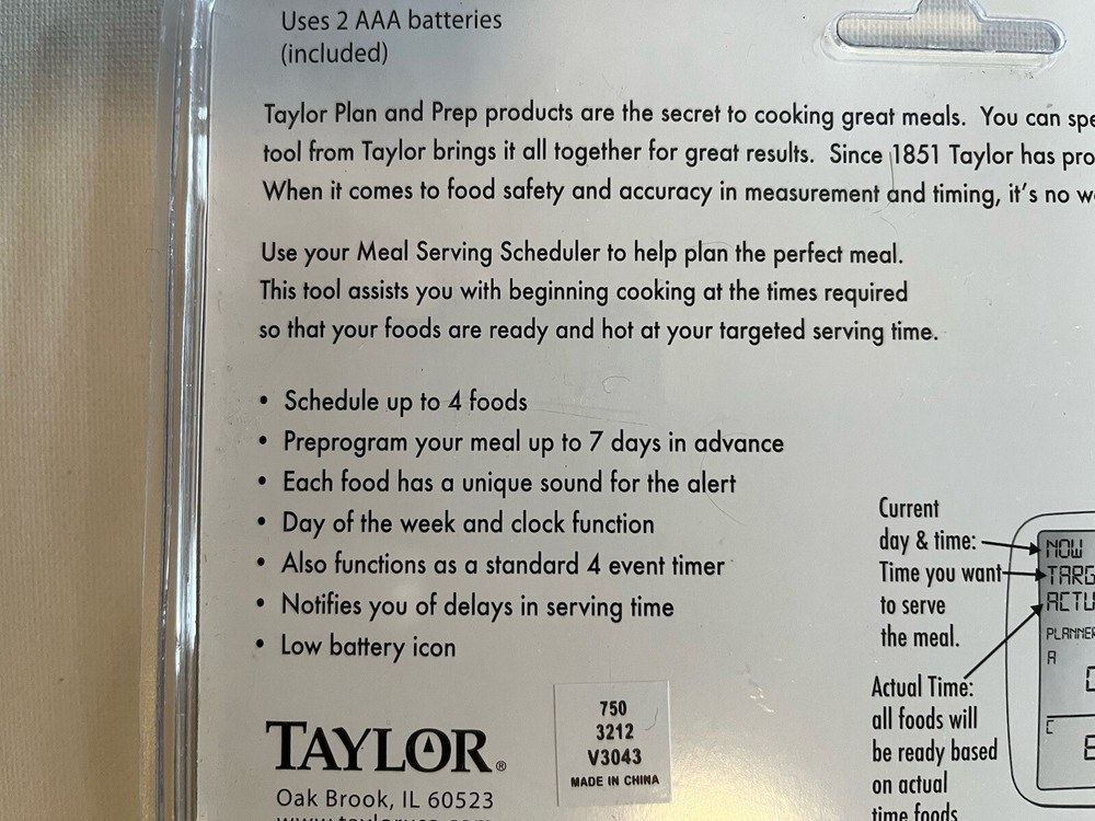 Taylor Plan & Prep Digital Meal Serving Scheduler Timer #750