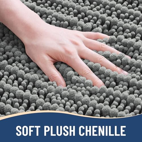 Luxury Chenille Bathroom Rug Mat, Extra Soft Thick 60" x 24" Rectangular Grey