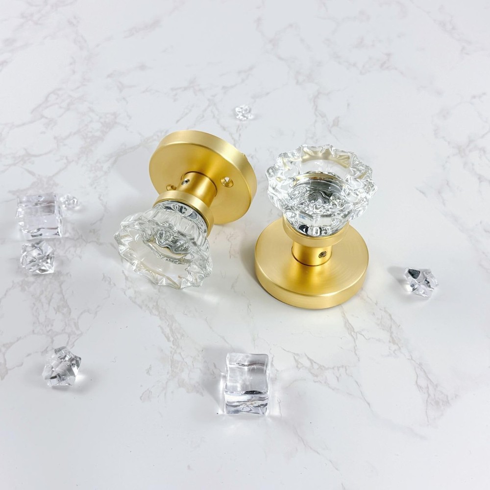 Glass Crystal Door knobs, Passage Door Lever, Keyless Function for Hallway an...