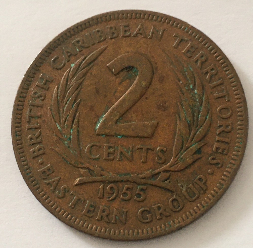 1955 Eastern Caribbean 2 Cent Coin - Circulated - Good