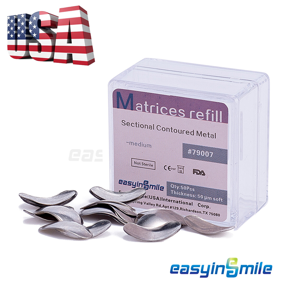 50Pcs Dental Metal Matrices Matrix Band Sectional Contoured Refill S/M/L 50μm