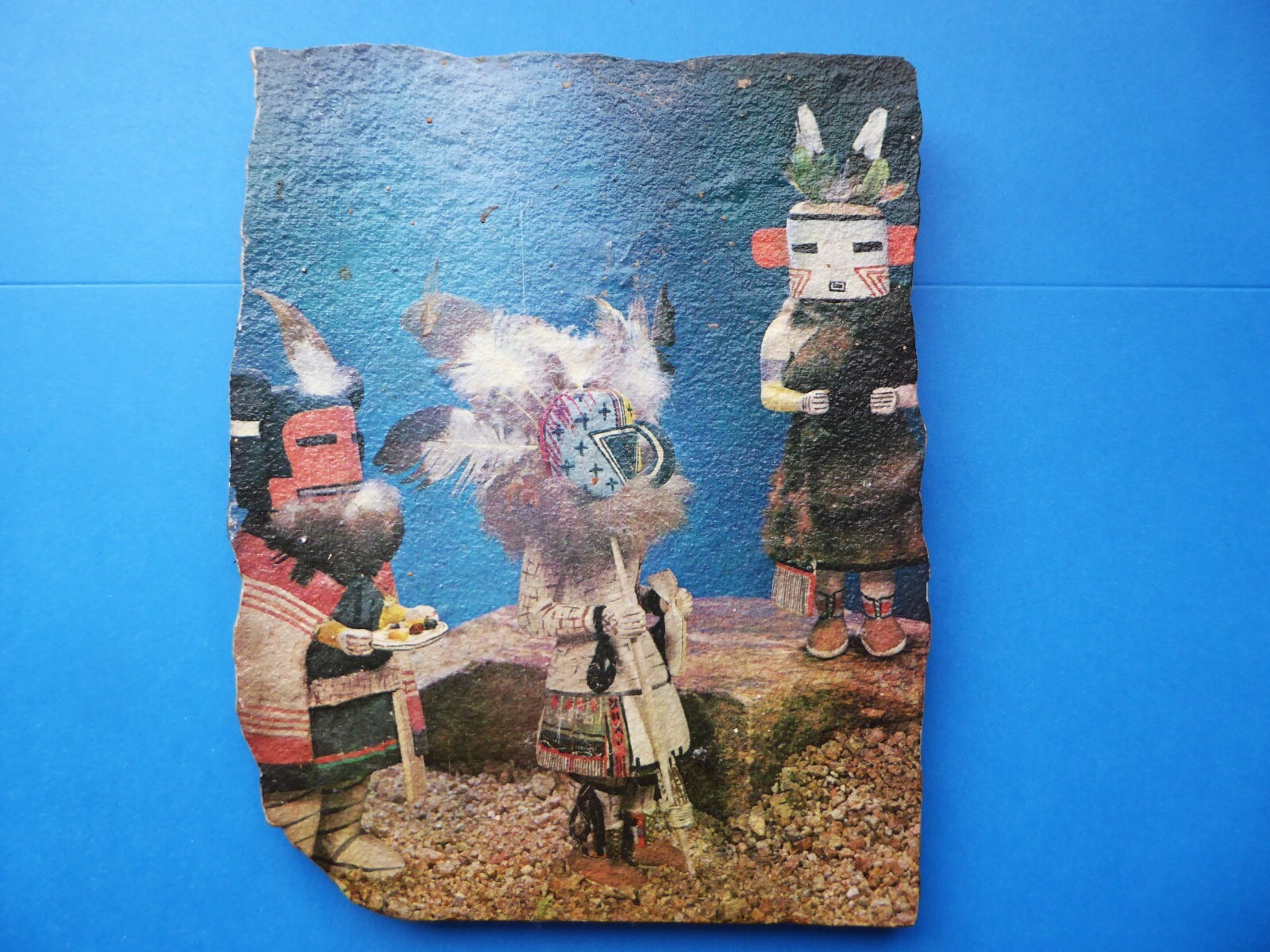 Kachinas Hand Painted on Stone Wall Plaque Aha Ahola Ahol Mana Hopi Mythology