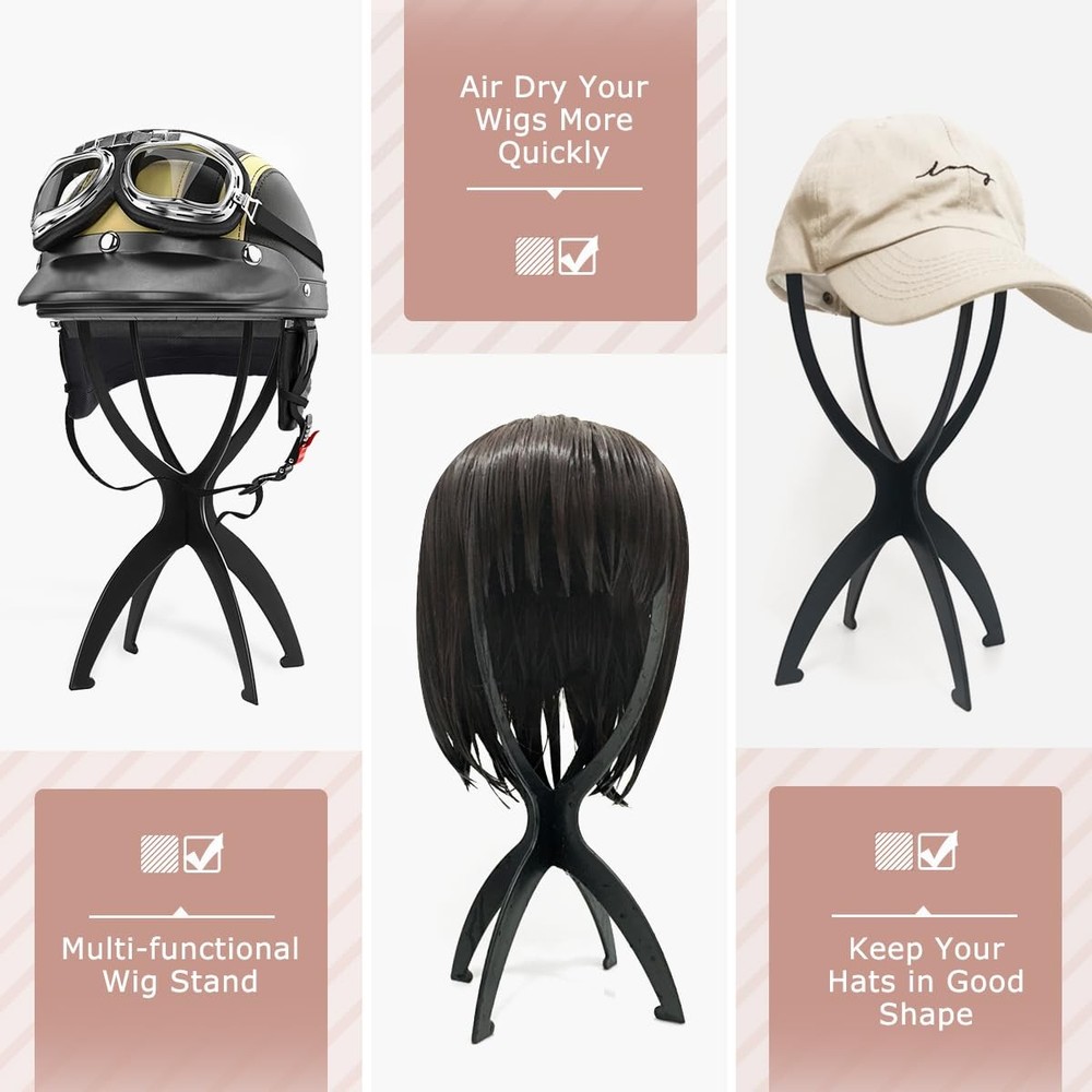 Wig Stand Holder for Multiple Wigs - 3 Pack, Black Wig Head Support