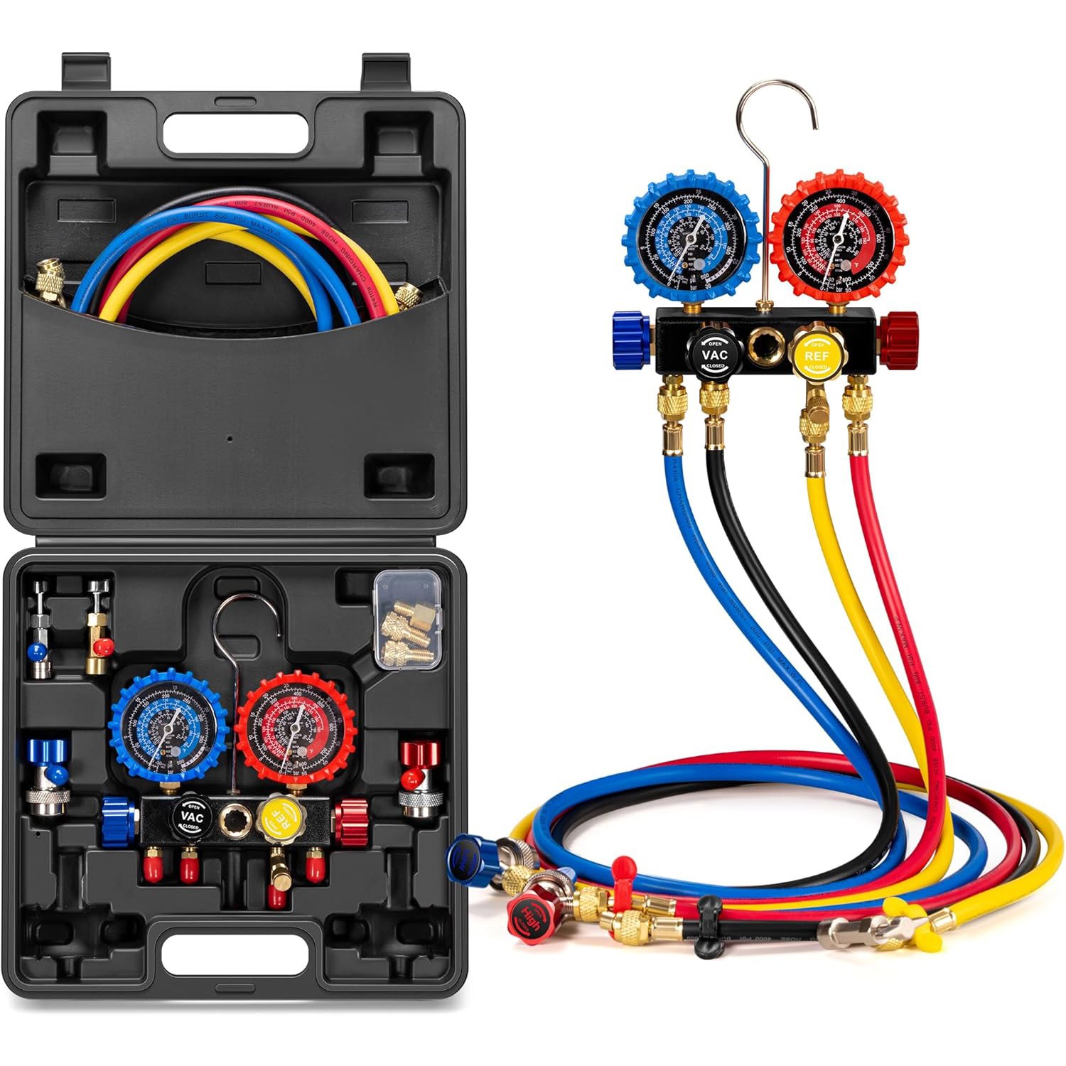 AC Manifold Gauge Set 4 Way For R134a R410a R22 R32 Refrigerat with 5ft Hoses