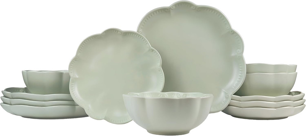 12-Piece Sage Green Dinnerware Set, Chip Resistant & Dishwasher Safe
