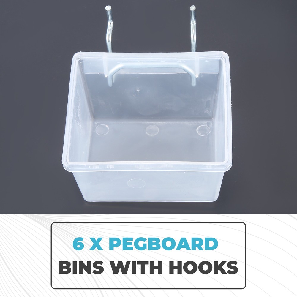 6 Pack Pegboard Clear Bins, Pegboard Bins Hooks, DIY Pegboard Accessories,8882