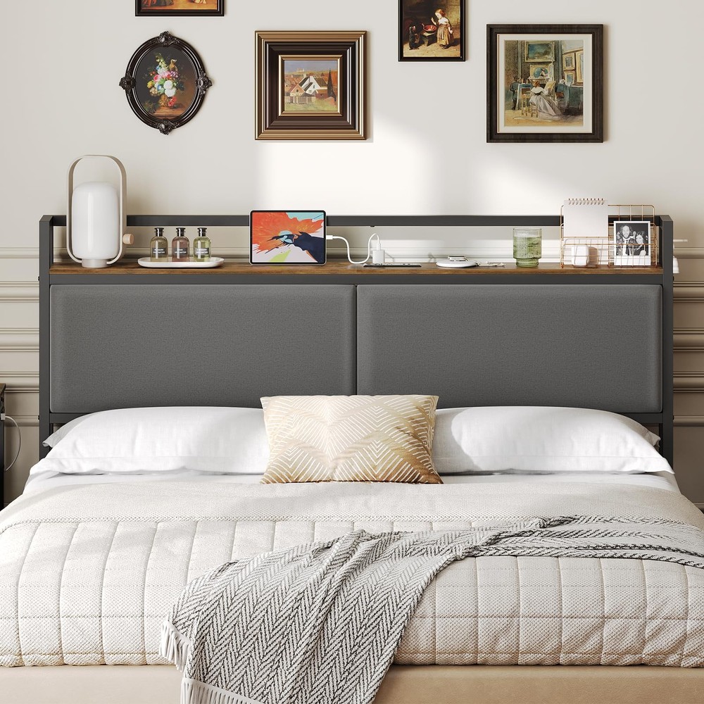 YATINEY Queen Size Headboard Only, Queen, Rustic Brown, Gray, Black