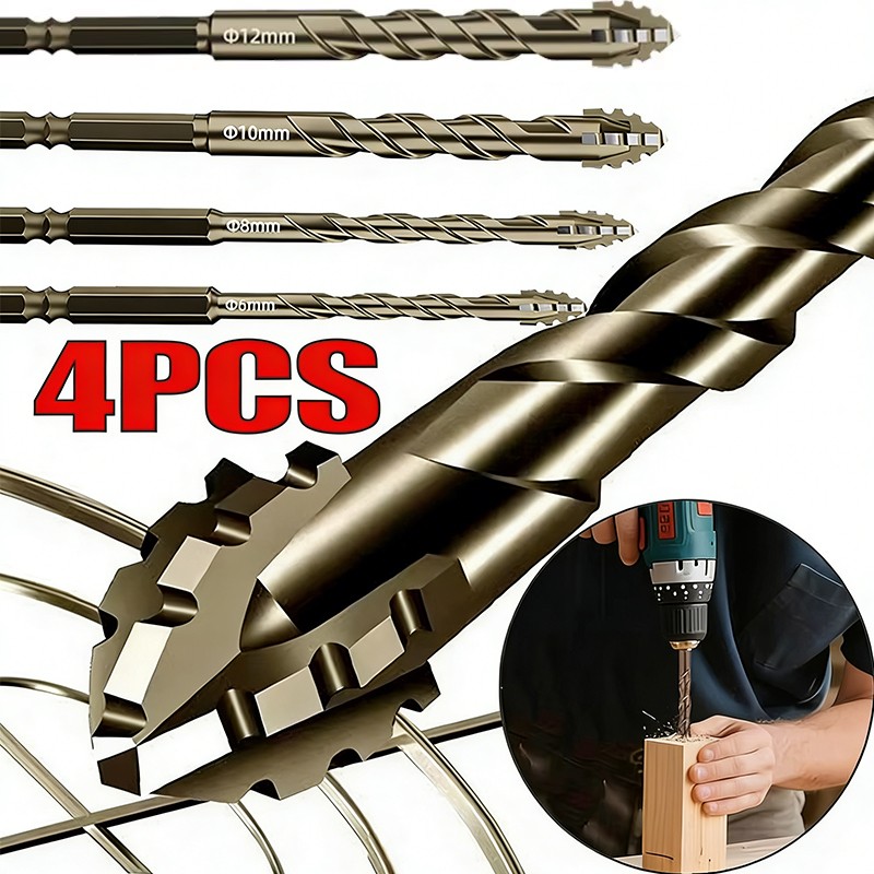 4X Eccentric Drill Bit Set Four-Flute Sawtooth Eccentric Drill Bit High Hardness