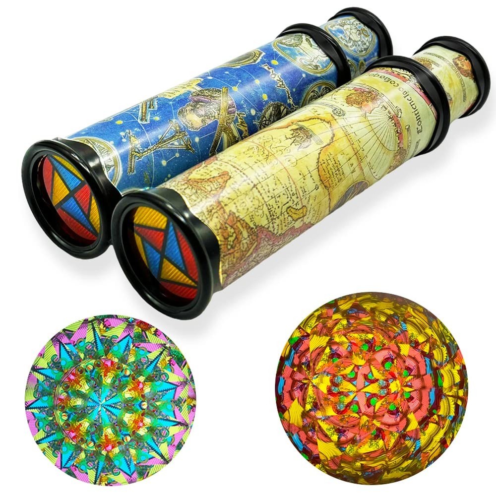 Xeehwb 2 Pack Classic Kaleidoscope Toy,Magic Rotating Small, Yellow, Blue
