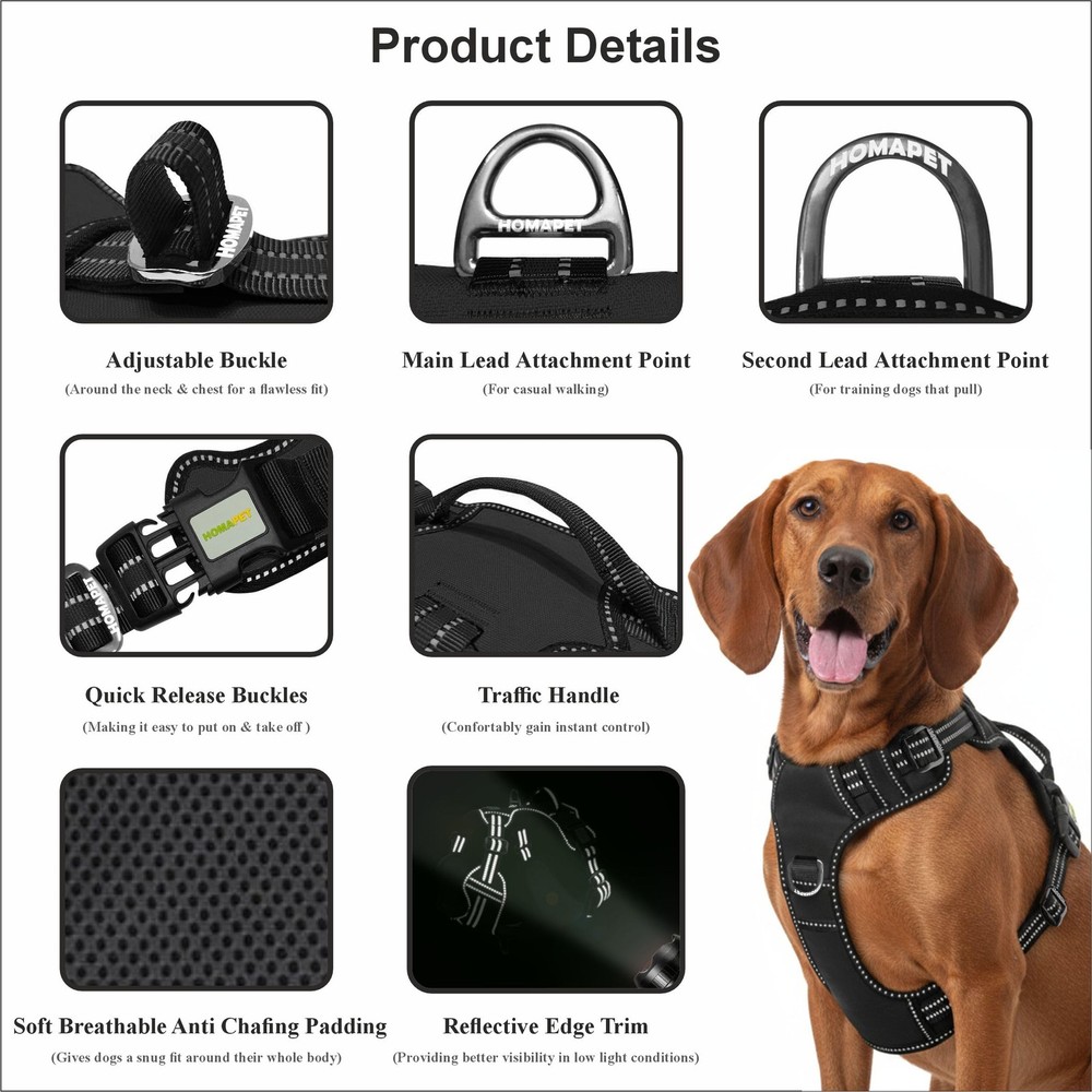 . No-Pull Dog Harness with Dual Leash Attachment Points, Soft Adjustable Padd...