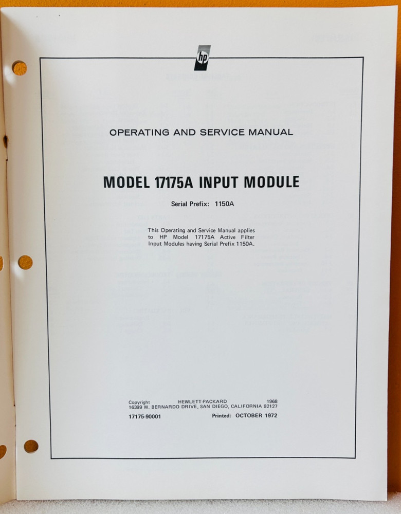 HP 17174-90000 Model 17174A DC Offset Input Module Operating & Service Manual.