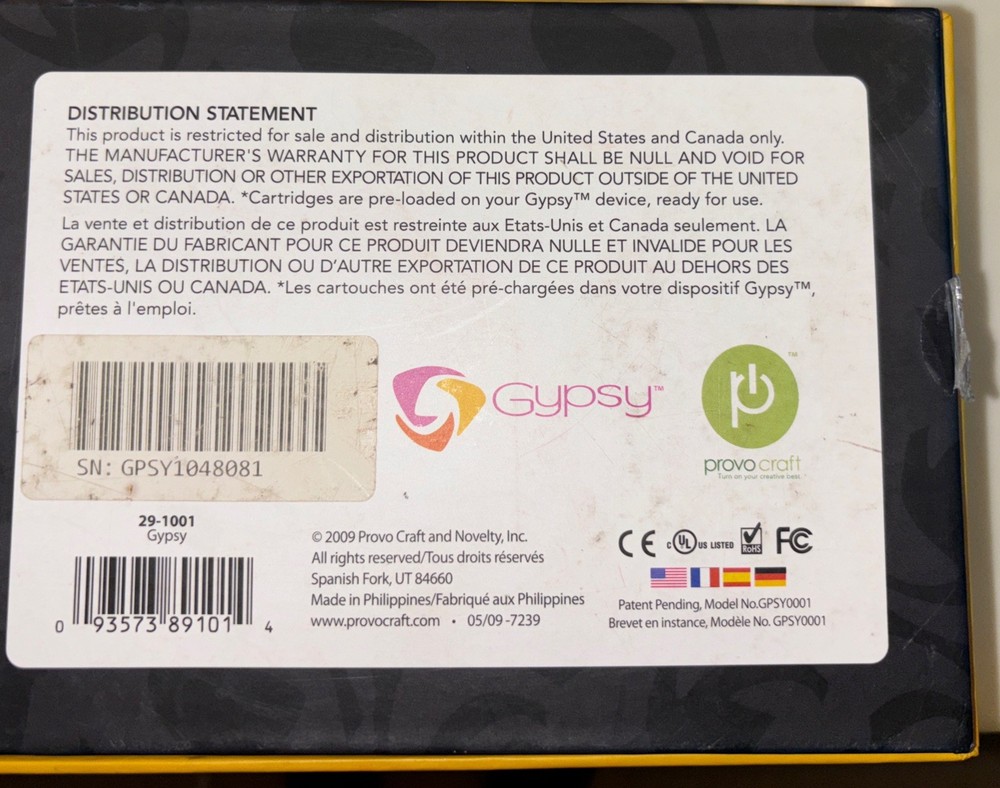 Cricut By Provo Craft Gypsy Gpsy0001 (Missing Power Adapter) Pre-owned Untested