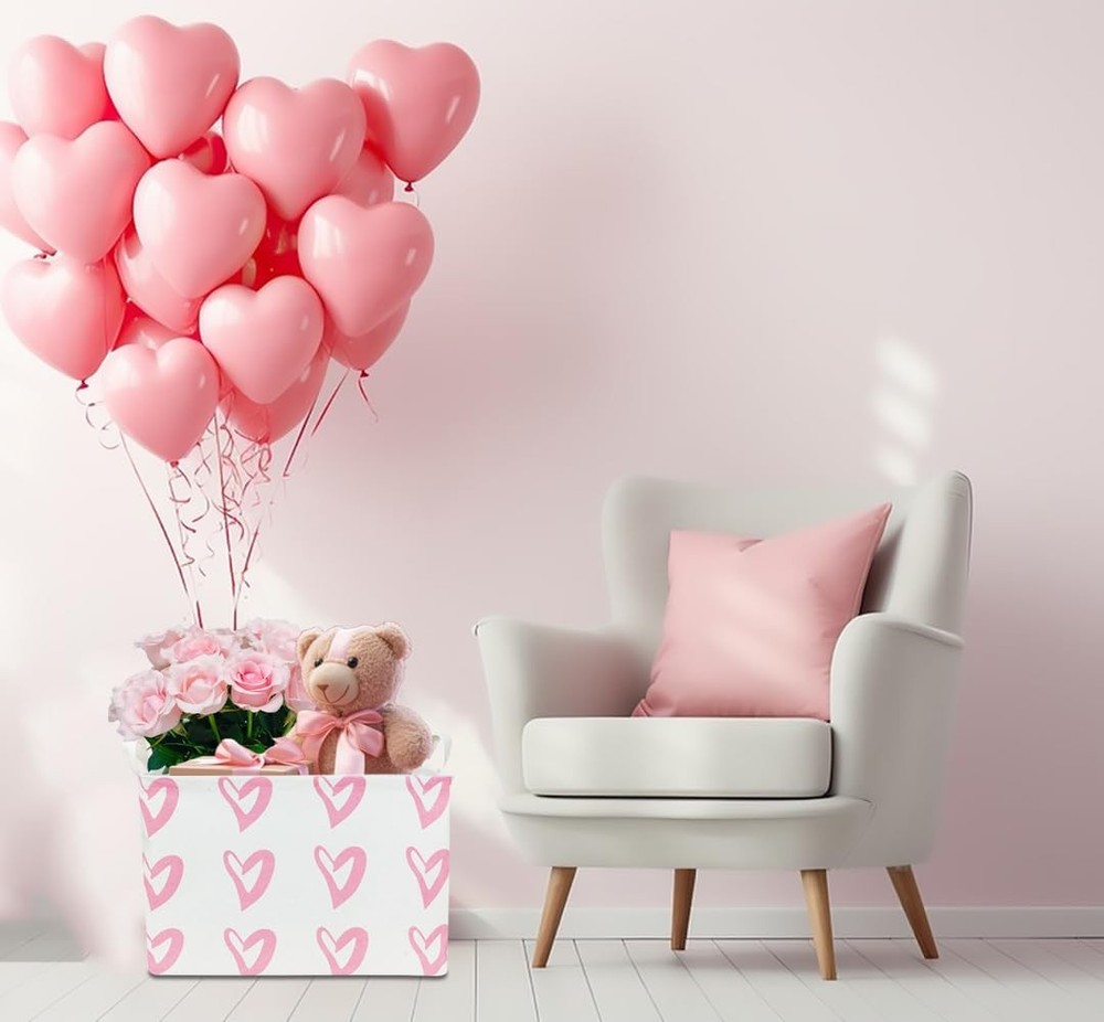 CLOCOR Rectangular Pink Heart Basket Empty, Storage Bin, Waterproof Book Box ...