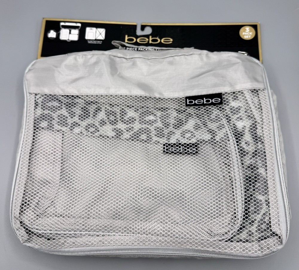 Bebe 3 Piece Packing Cube Set, Gray/Leopard Print