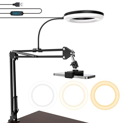 Overhead Camera Mount with Ring Light, 6‘’ Overhead Phone Mount 6"Light