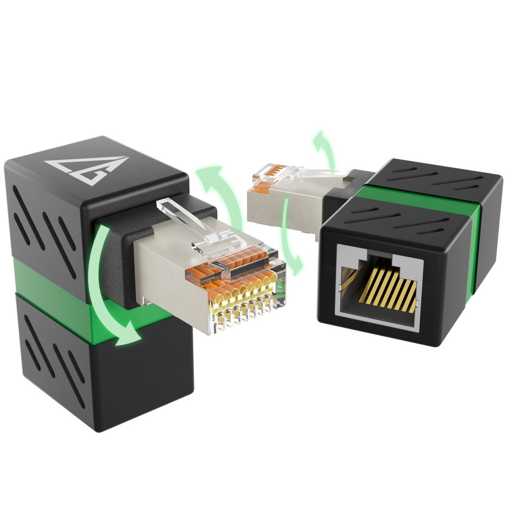 2-Pack 10Gbps 360° Rotatable Cat6A Right Angle Ethernet Adapter, 90-Degree RJ...
