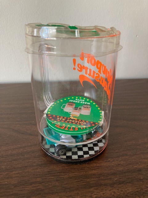 Vintage Newport Pleasure Plastic Mug with Indy F1 Race Car Cigarette Advertising