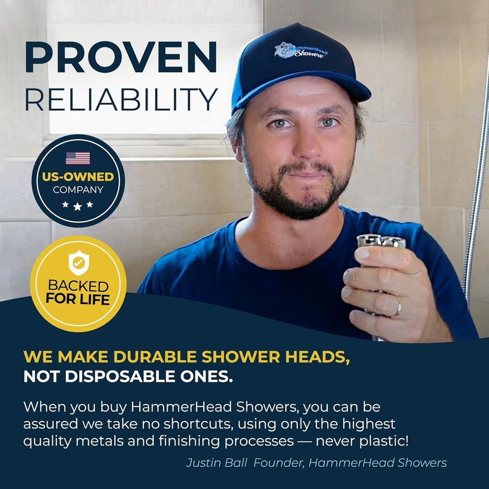 HammerHead Showers® Solid Metal 3-Spray Handheld 2.5 GPM, Brushed Nickel