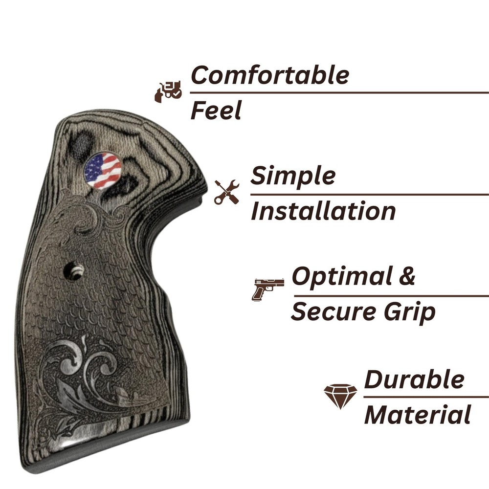 Colt Python Grips Black Rosewood Scroll & Scales US Flag Medallion