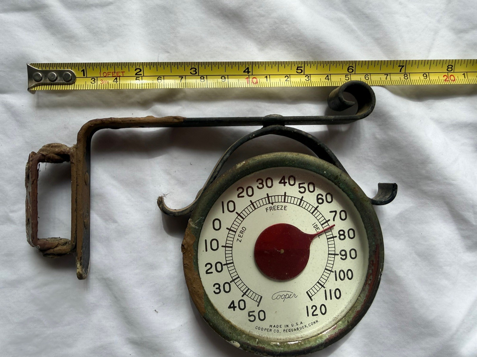Vintage Outdoor Metal Thermometer Cooper 1950s Freeze Ideal Zero Pequabuck Conn