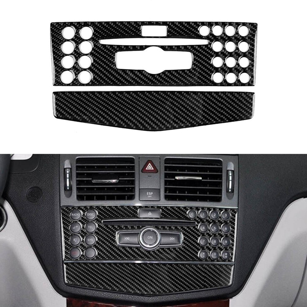 For Mercedes-Benz C Class W204 2007-2010 Real Carbon Fiber Console CD Panel Trim