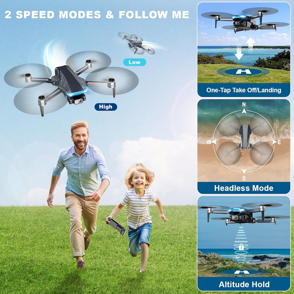 GPS Drone with Camera, 2K HD Drones for Adults, Foldable FPV Drone with GPS Auto