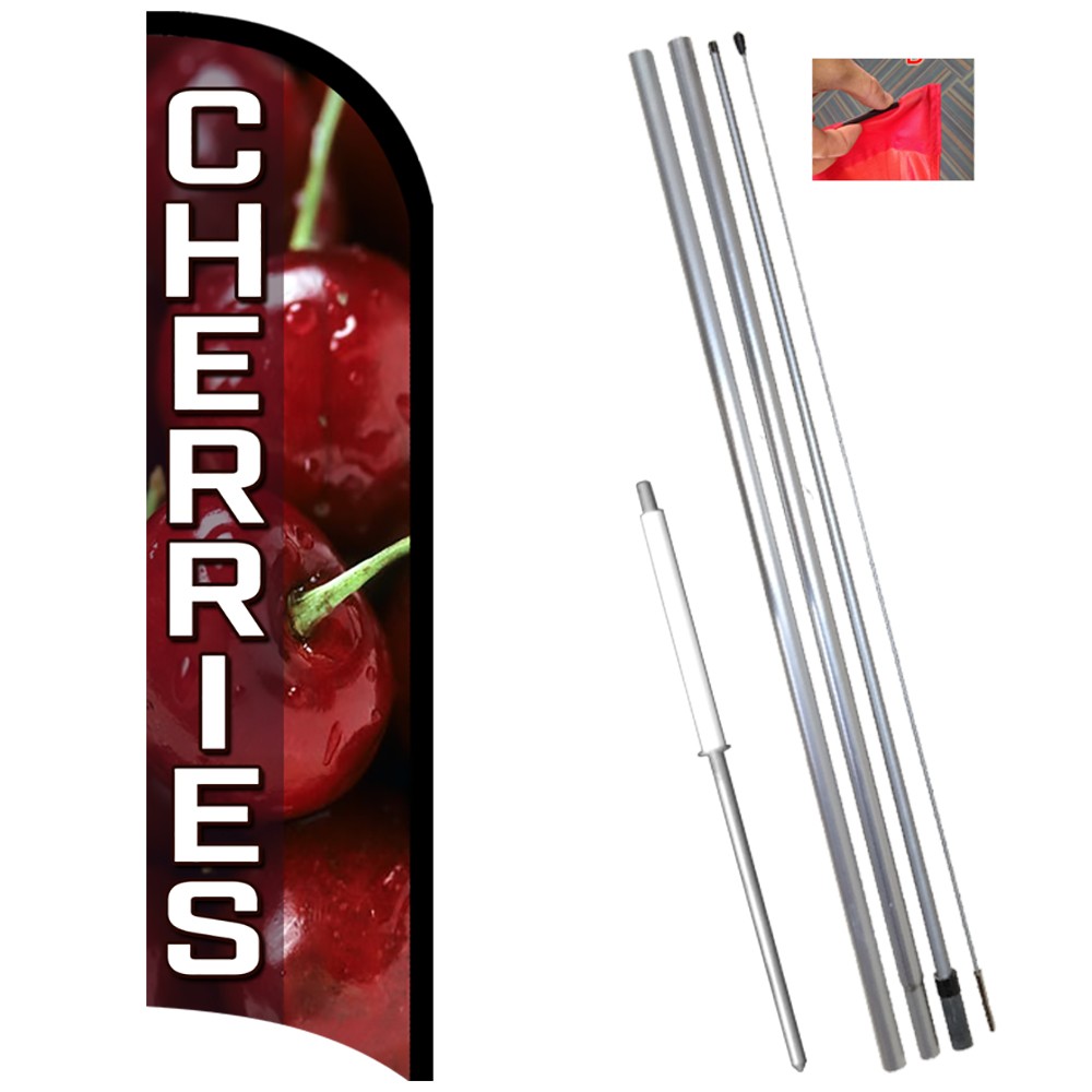Cherries Premium Windless  Feather Flag Bundle (Complete Kit) OR Optional Replac