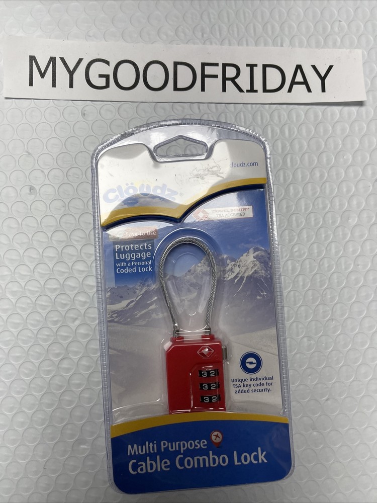 Cloudz ; Multi Purpose Cable Combo Lock Red - TSA Accepted - Travel Sentry A15