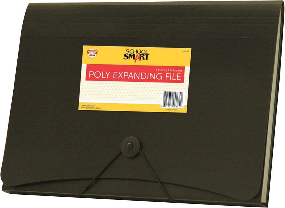 School Smart 85104 Poly Expanding Files - 13 Pocket - Black
