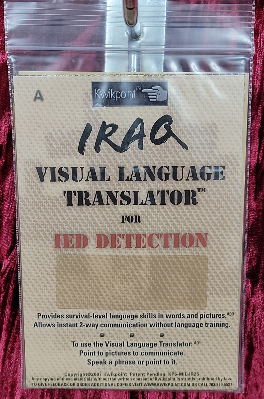 NEW Vintage 2006 US Army Iraq War Era Visual Language Translator IED DETECTION
