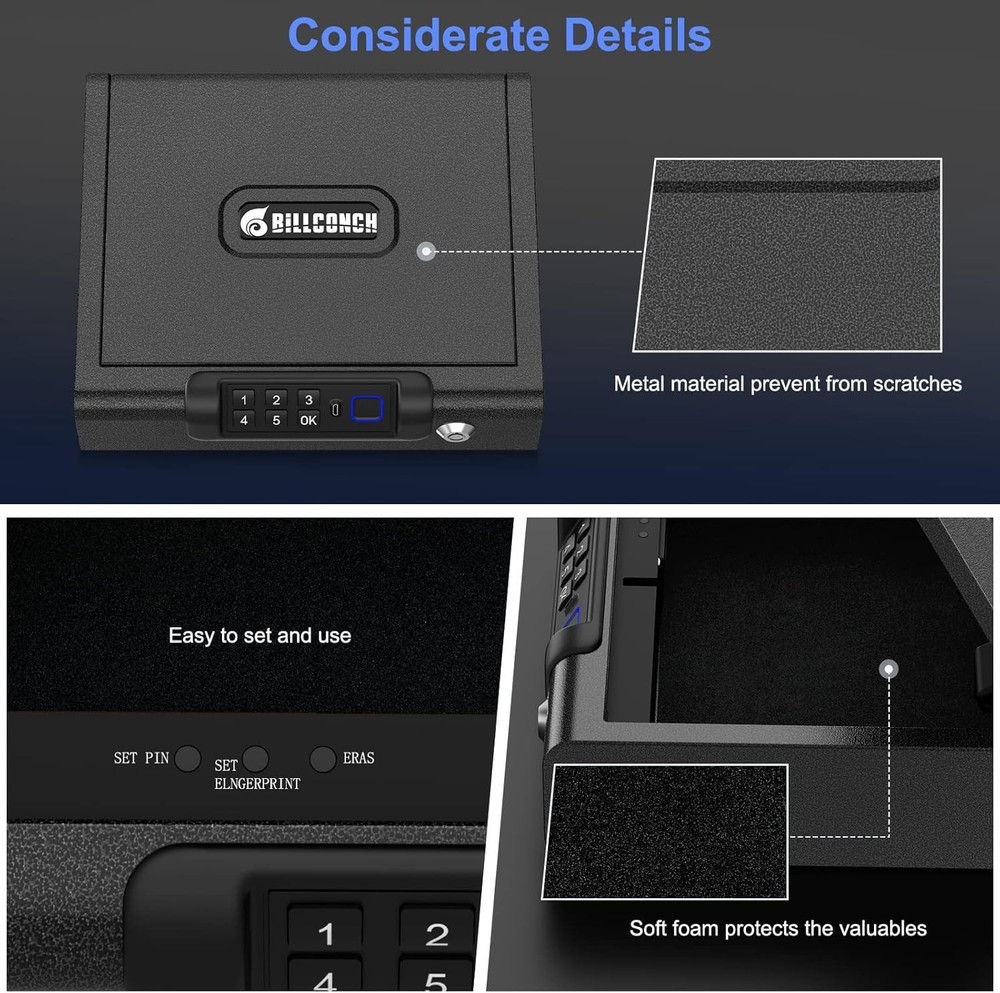 Secure Fingerprint Handgun Safe with Key