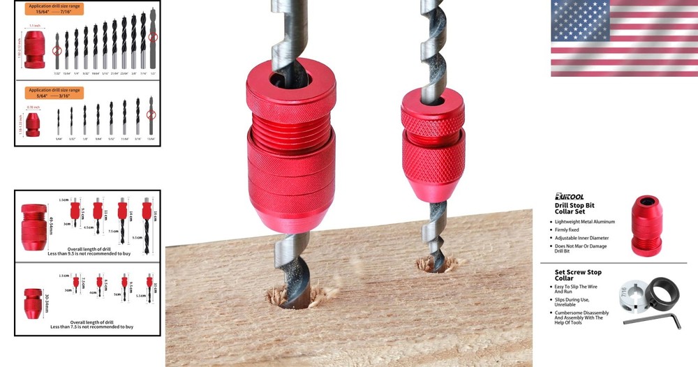 2-Piece Adjustable Aluminum Drill Stop Set - Versatile for Multiple Materials
