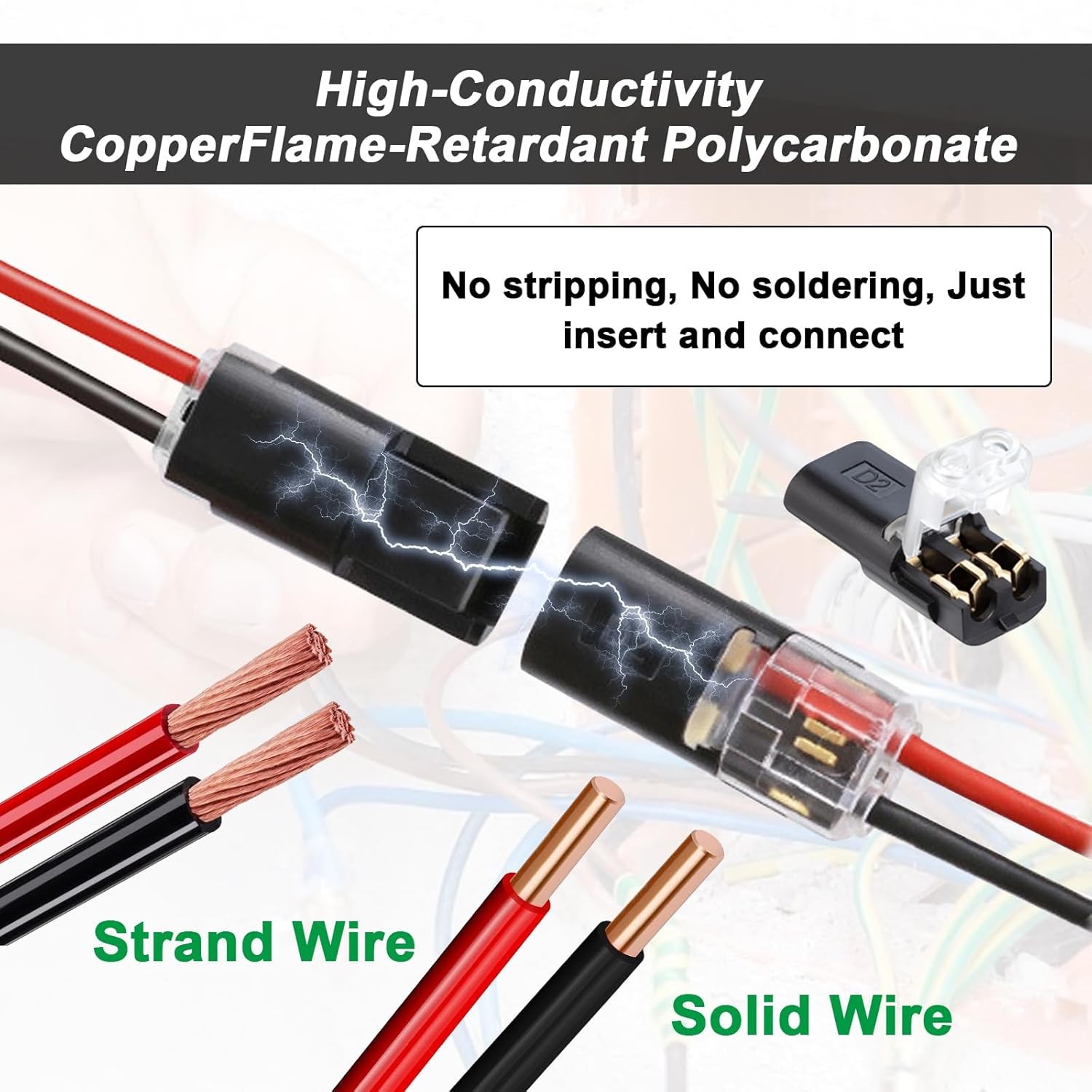 Double Wire Lock-Grip Connector, 2 Pin LED Light Strip Connector with Locking Bu