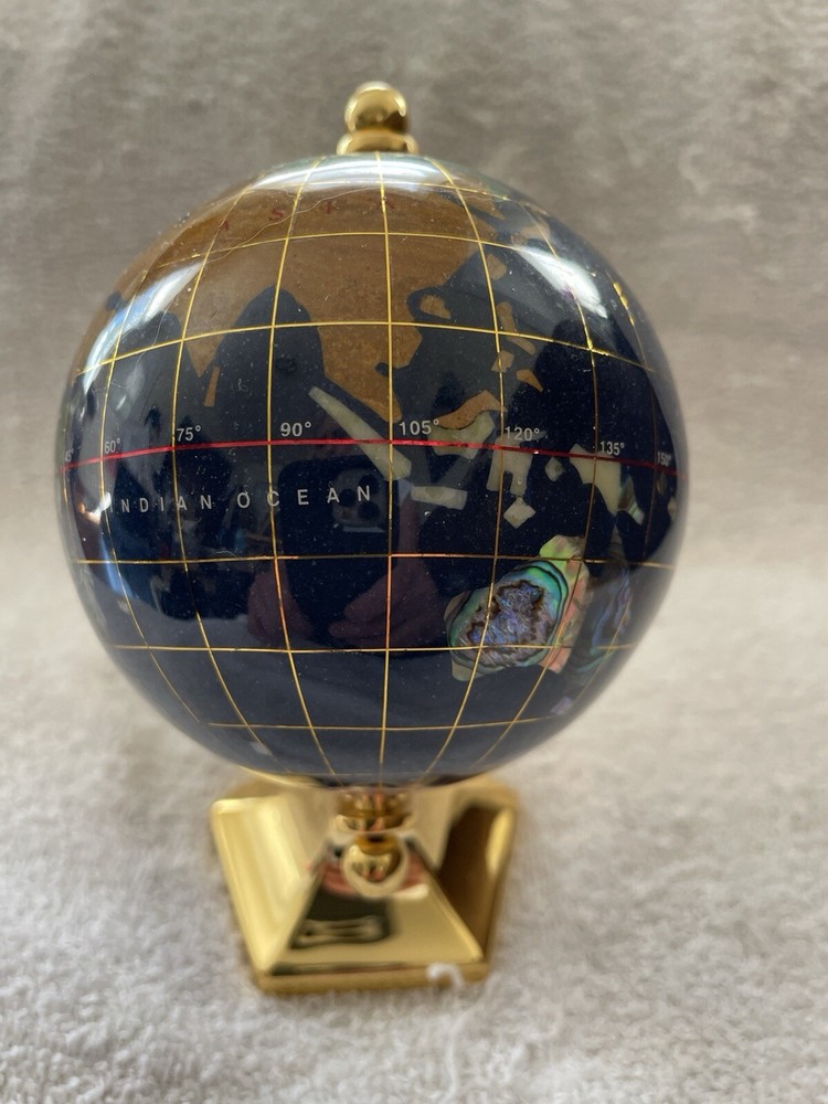Mini desktop rotating Earth Globe With Gemstone/ Inlay Brass Base