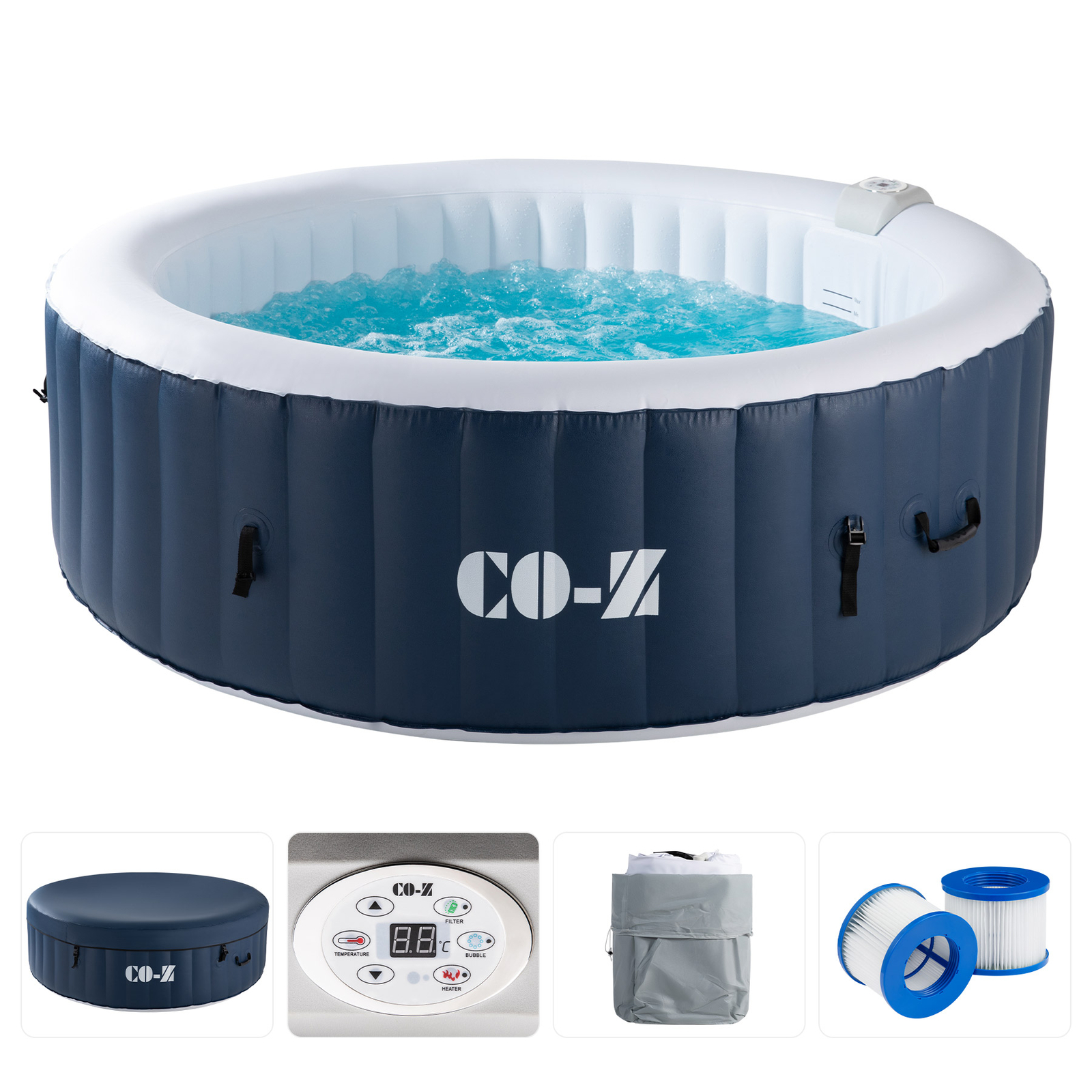 CO-Z Inflatable Spa Tub 6.8x6.8x2 ft. for 6 Person Portable w. Pump, Jet, Cover