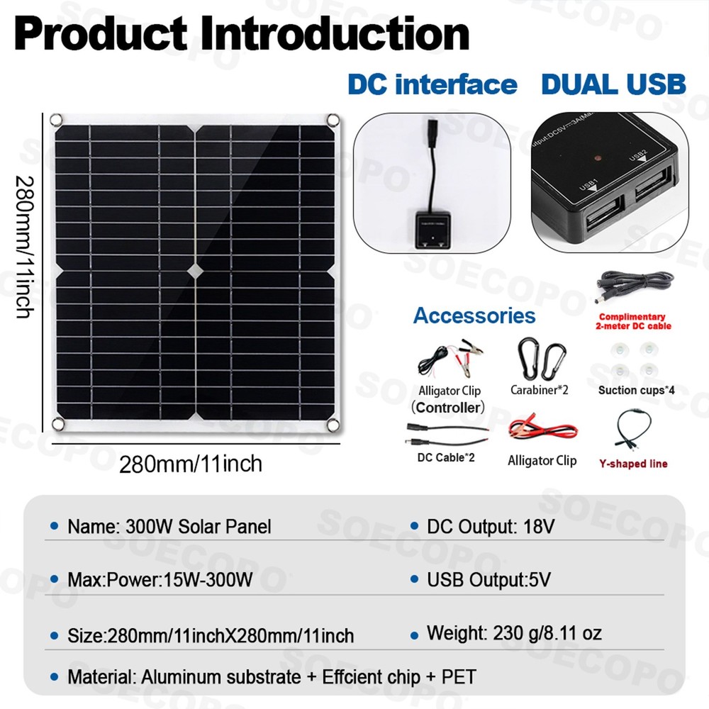 1200W Solar Panel Combo - 4 x 300W + 100A Controller + Y-Cable + Suction Cupsl