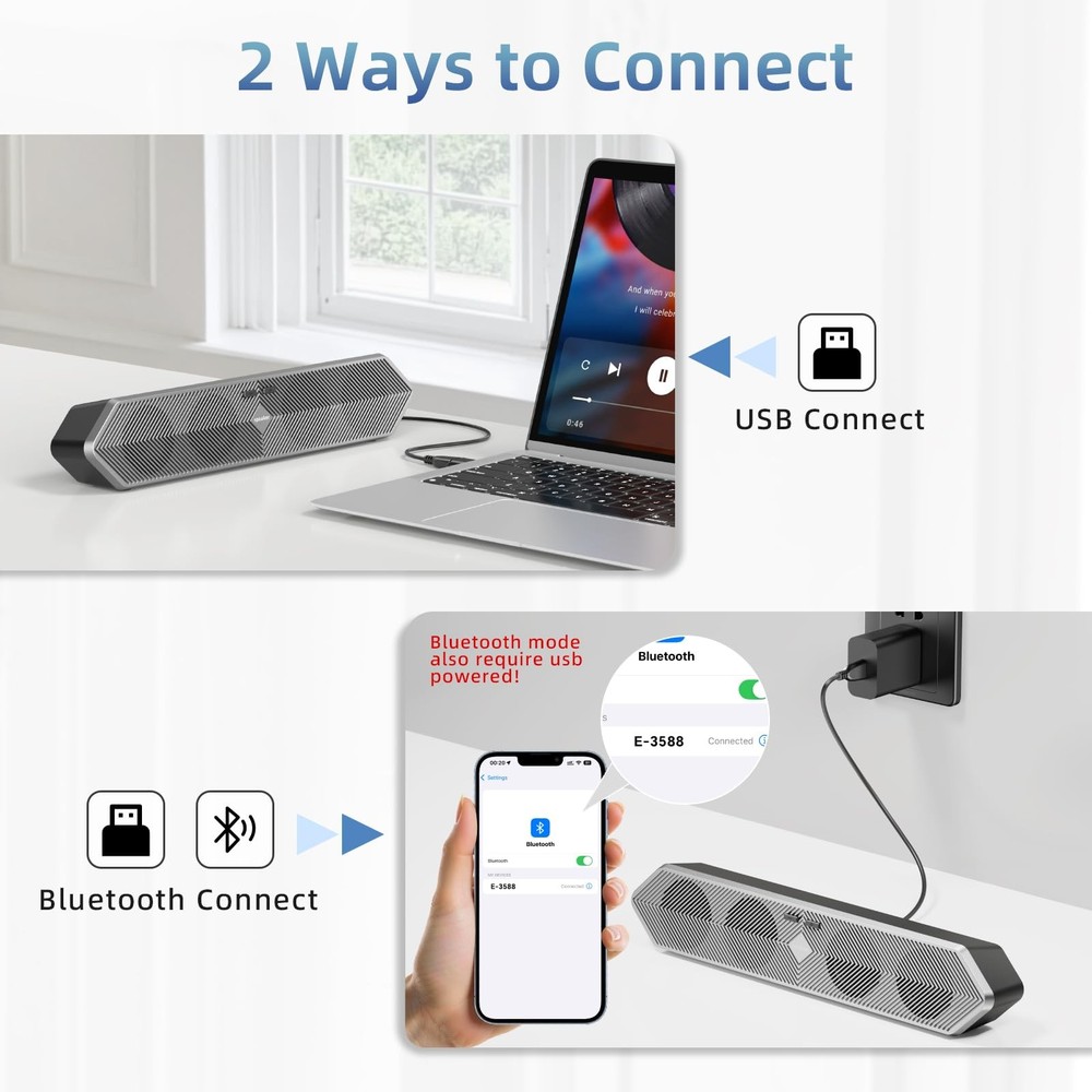 Computer Speakers for Desktop Pc, Wired USB Powered Bluetooth PC Speakers