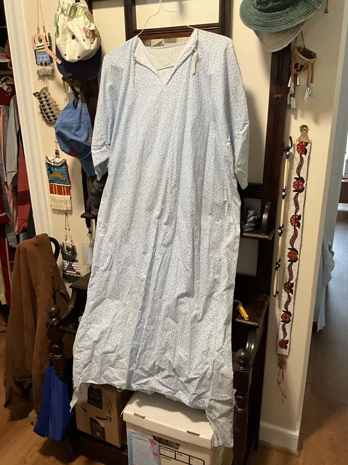 NATIVE AMERICAN PLAINS BLUE CALICO COTTON CAMP DRESS