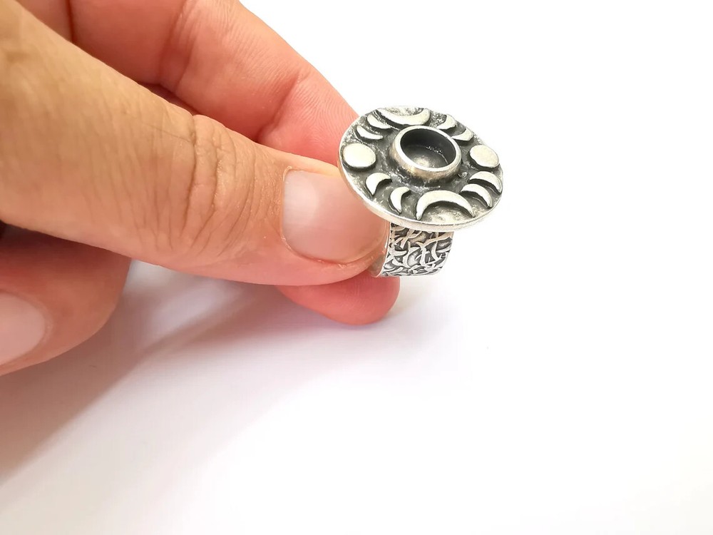 Crescent Moon Ring Blank Setting Cabochon Mounting Adjustable Resin Base Bezels