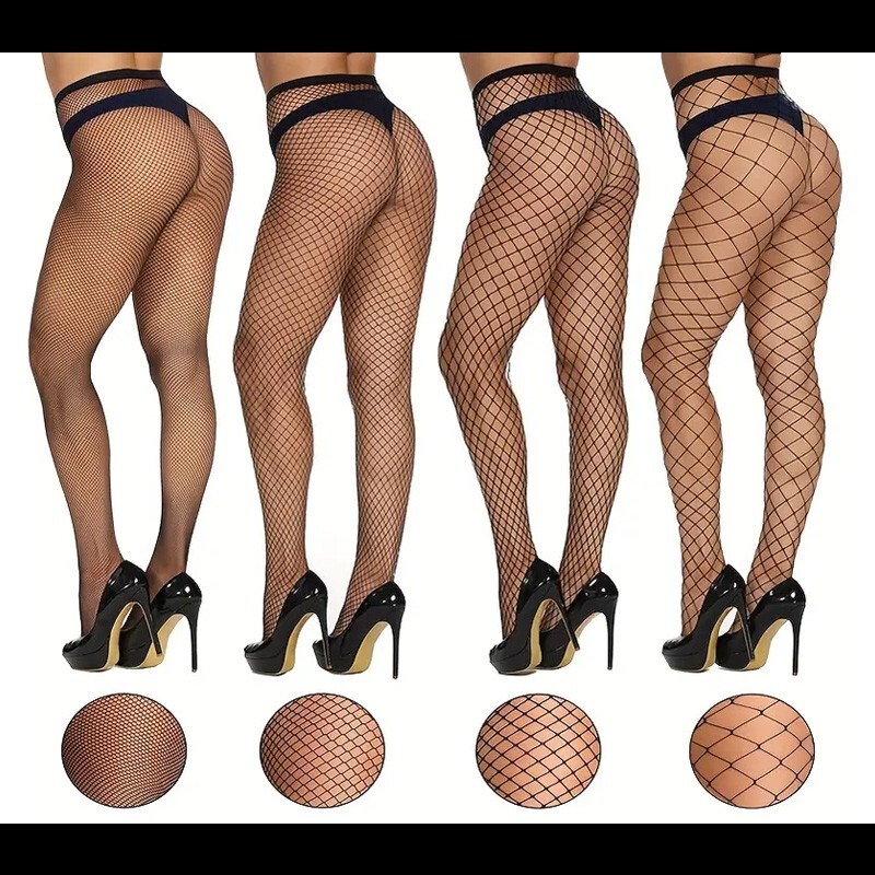 4 Variety Pack Women High Waist Pantyhose Fishnet Sheer Stockings Mesh Hosiery