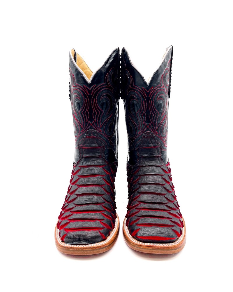 MEN'S COWBOY BOOTS RODEO WESTERN VAQUERAS PYTHON PRINT BLACK MATE SQUARE TOE