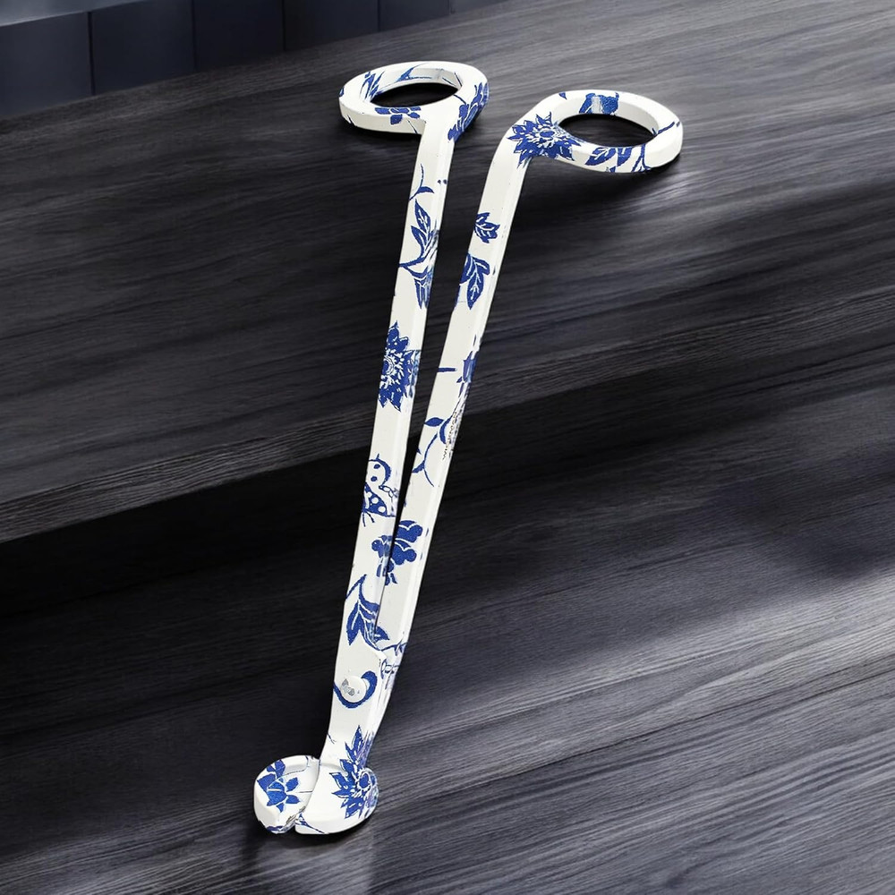 Wick Trimmer with Ornate Blue and White Nature Pattern by