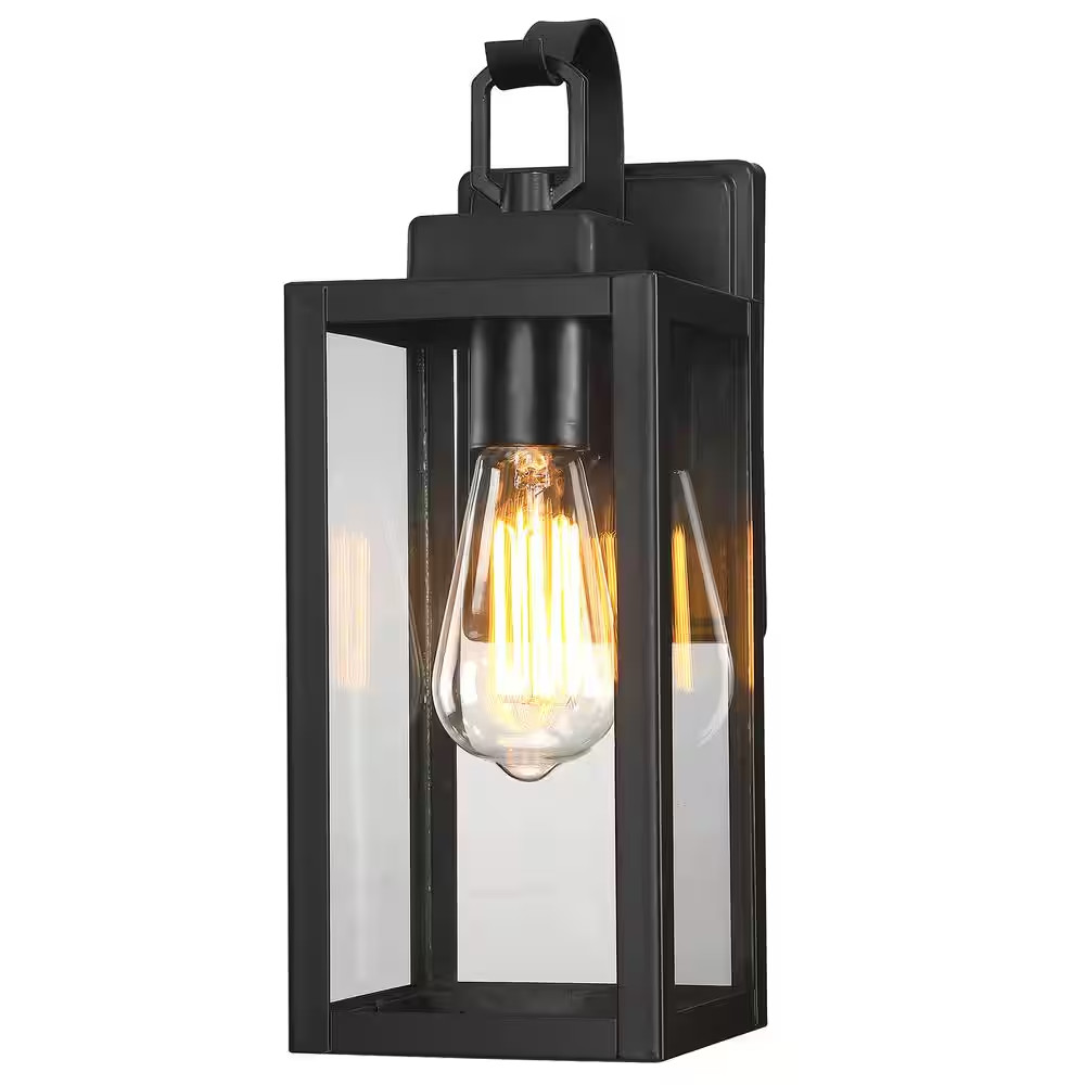 1-Light Matte Black Outdoor Wall Lantern Sconce