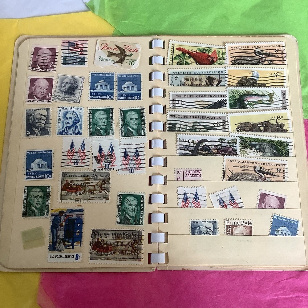 Vintage 2 Stamp Collector’s Stock Books WITH Approx.100+ Per- 1960’s 70’s 80’s