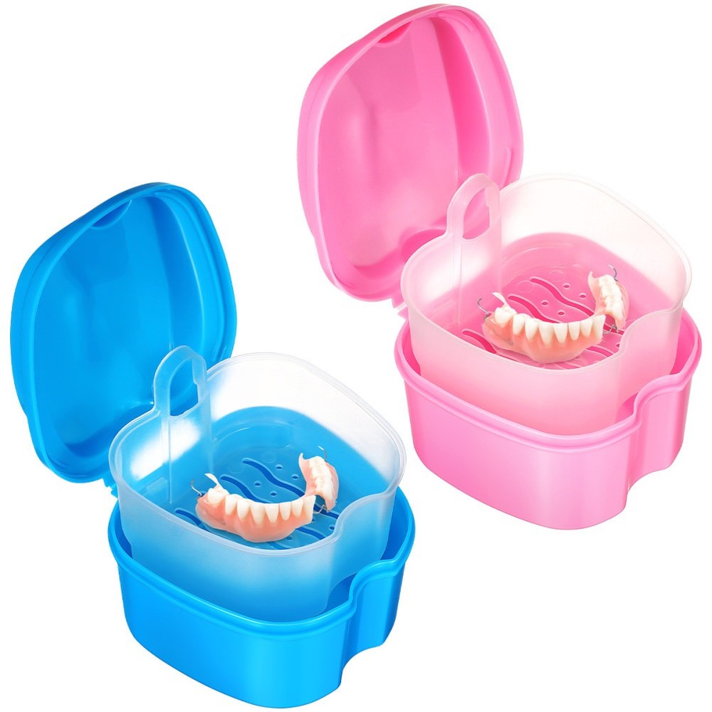 2 Pcs Teeth Box Set Travel Storage Container for Dentures Containers