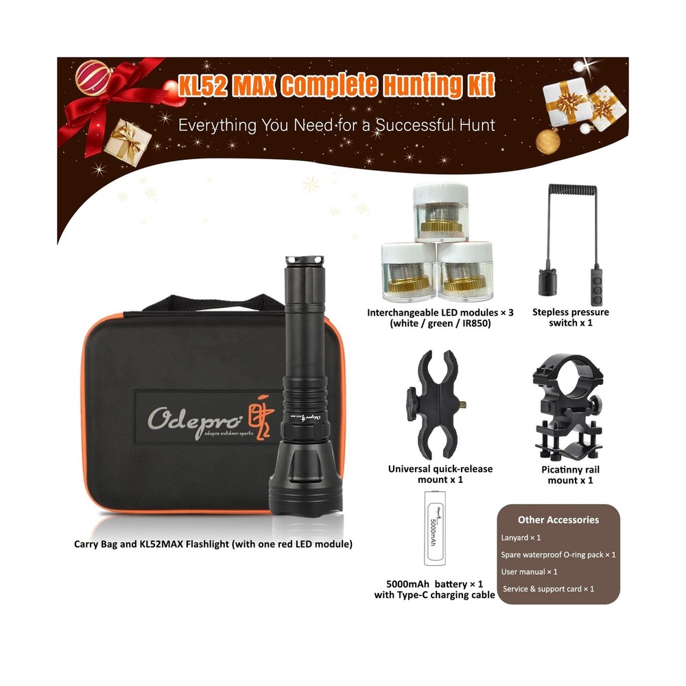 KL52 MAX Upgraded Hunting Flashlight Super Bright Long Range Zoomable Predato...