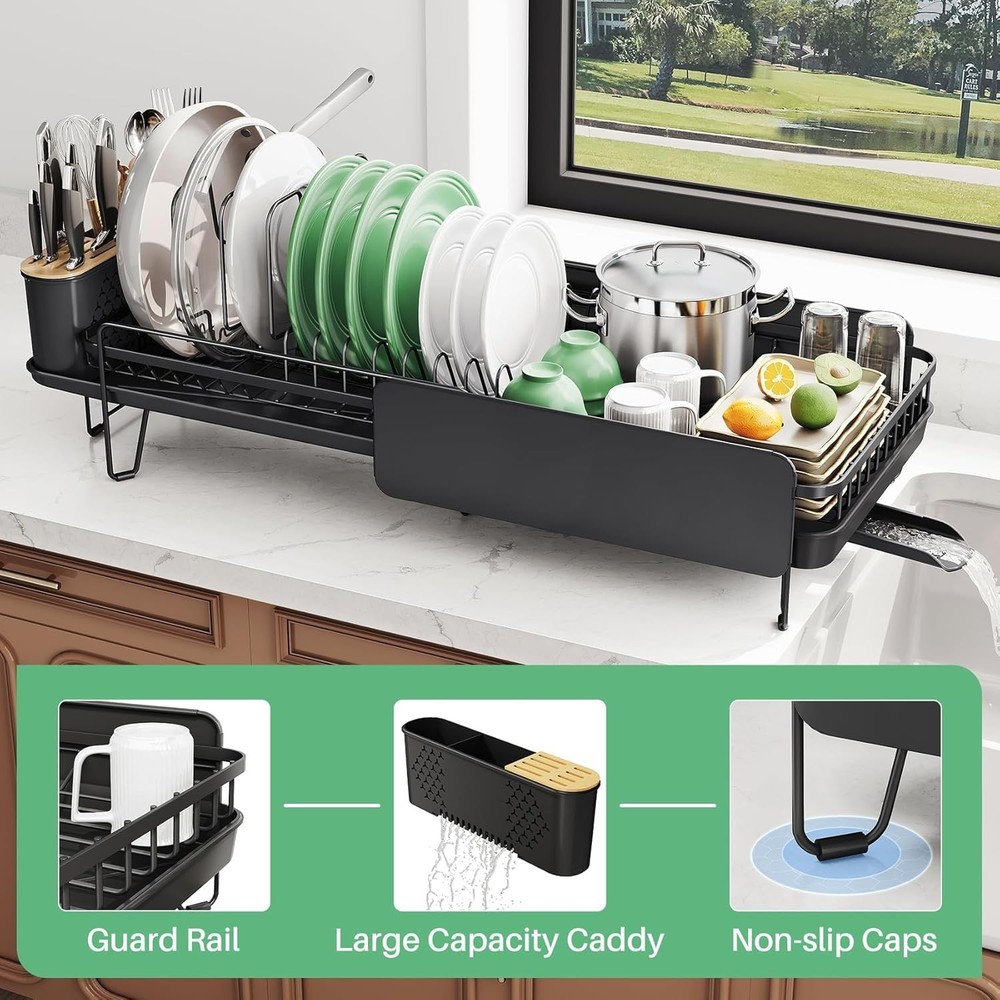 Large Dish Drying Rack Expandable 19.3" to 29.4" Dish Rack Kitchen Counter
