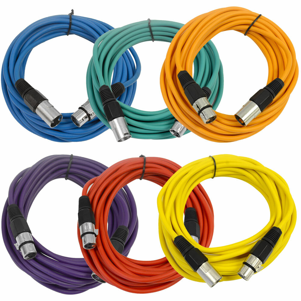 SEISMIC AUDIO (6 PACK) 25' XLR Microphone Cables Color